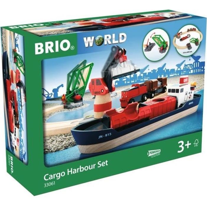 Brio World Circuit d'Activites Portuaires - Coffret complet 16 pièces - Circuit de train en bois - Ravensburger - Dès 3 ans - 33061