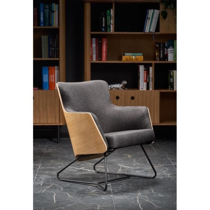 fauteuil design en tissu 74 x 67 x 79 cm - chêne naturel