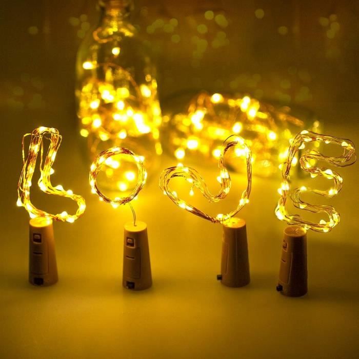 PChero Lot De 10 Guirlandes Lumineuses En Liège Pour Bouteille De Vin Avec Minuterie, 20 LED, 2 M, Fonctionne à Piles Pour Bricolage, Fête, Mariage, Noël, Festival, Bar, Décoration De Bar, Blanc
