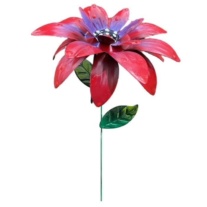 Piquets de fleurs en métal jardin hémérocalle ornements Art Floral artisanat décor pour pelouse rouge