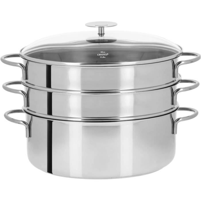 KayEsampra Cuiseur Vapeur en Acier Inoxydable, avec couvercle en verre,5 étages 30cm, batterie de cuisine, casserole, table de cuisson à induction, cuiseur à vapeur pour dumplings, Argent