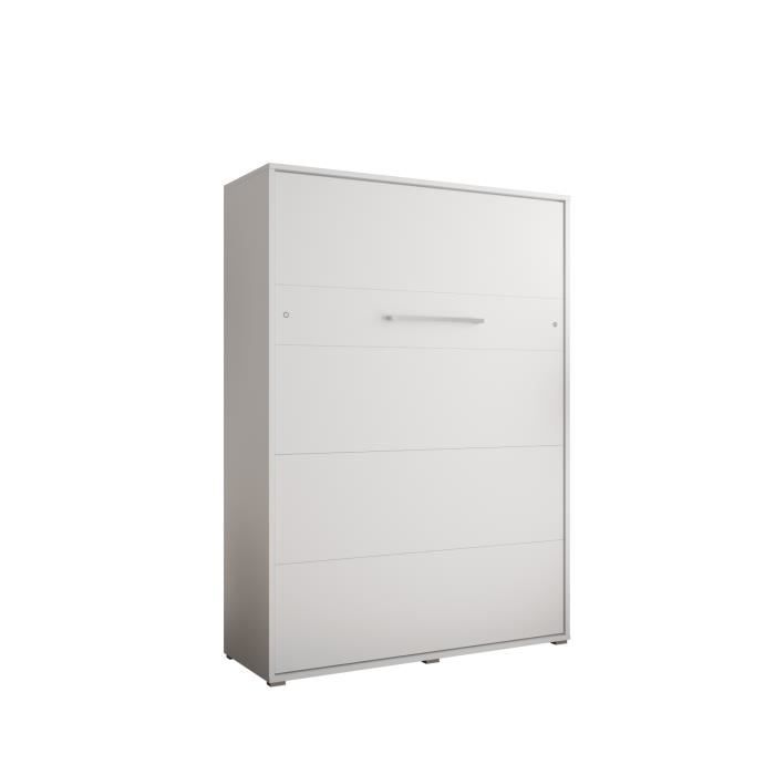 armoire lit escamotable vertical alabama 140 avec coffre - style contemporain - blanc mat (sans matelas)