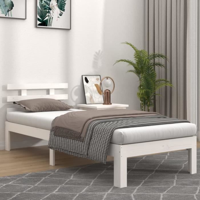 famirosa cadre de lit blanc bois massif 90x190 cm simple-720