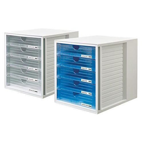 HAN Système Boîte à tiroirs nouvelle couleur, innovant, design élégant-avec 5tiroirs fermés, gris clair/bleu transparent - 1450-64