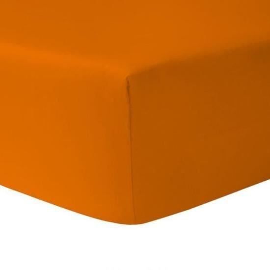 Drap Housse - HOMEROKK - 90 x 190 cm - Orange - 100% coton - Grand bonnet 25 cm