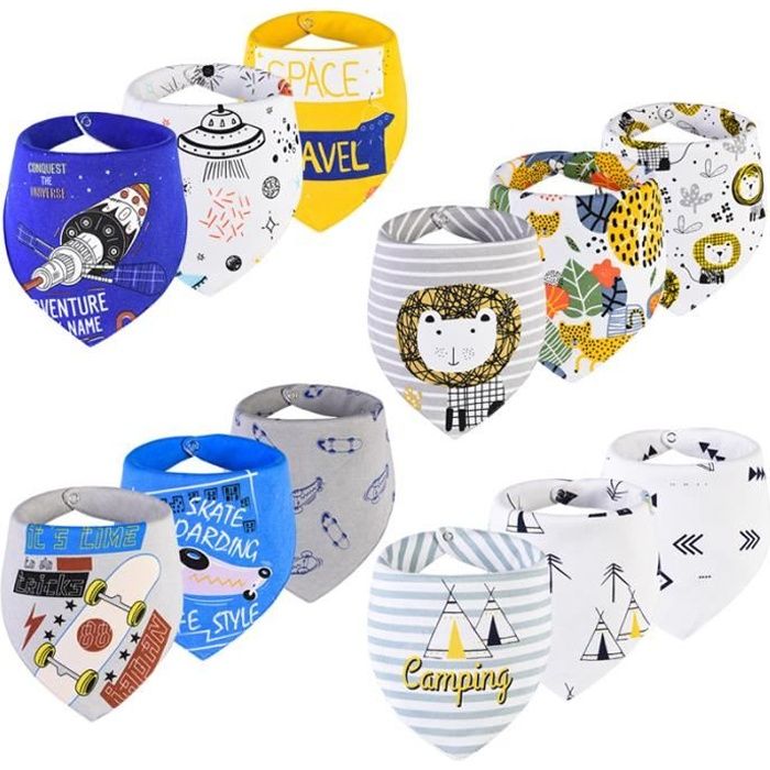 Bavoirs Bandana Bebe Garcon Lot De 12 Coton Bouton Reglable Doux Et Absorbant 2 Cdiscount Puericulture Eveil Bebe