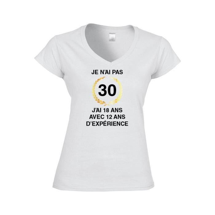 tee shirt anniversaire 30 ans T Shirt Femme Col V Anniversaire Experience 30 Ans Xxl Rose Rose tee shirt anniversaire 30 ans