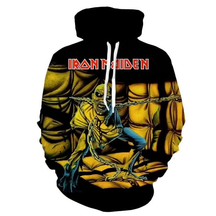Sweat shirt de Iron Maiden fermé à imprimé motif tête de mort, couverture d'album à capuche, pour homme, femme style mixte Sweat shirt de Iron Maiden fermé à imprimé motif tête de mort, couverture d'album à capuche, pour homme, femme style mixte