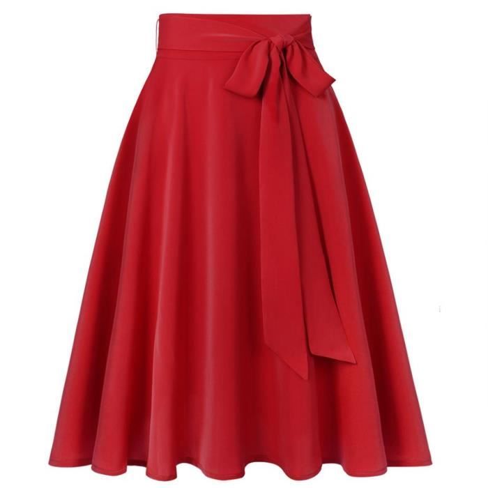 Jupe Taille Haute Pin Up Plissee Mi Longue Rouge KJEHOME Rouge Cdiscount Pret a Porter