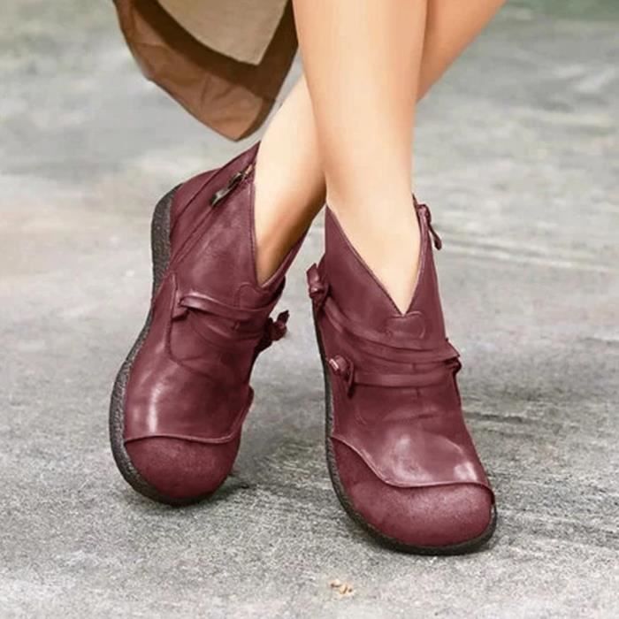 Chaussures décontractées Femmes Dames Mode Casual Rétro Zipper Bottines  Courtes Chaussures En Cuir Plat CCY90927078WE38_moc Du vin - Achat / Vente  derby - Prolongation Soldes Cdiscount