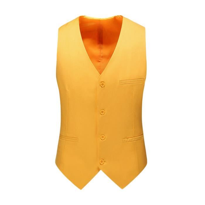 Gilet De Costume Homme Business Avec Boutons Coupe Standard Sans Manche Col En V - Beige Beige