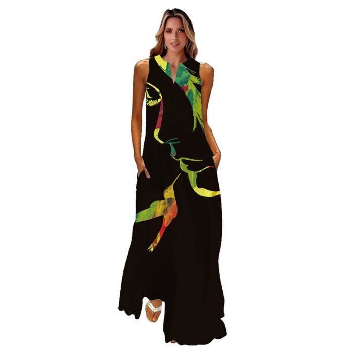 AUSELILY Robe Longue Femme Été Maxi Sans Manches Avec Poches - Robe De Plage Décontractée