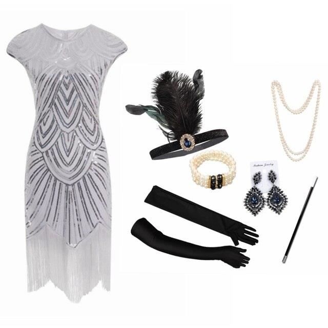 Robe Robe a franges a paillettes Vintage 1920 robe Charleston Great Gatsby Sexy pour femmes tenue de soiree brillante C333852502 Blanc Cdiscount Pret a Porter