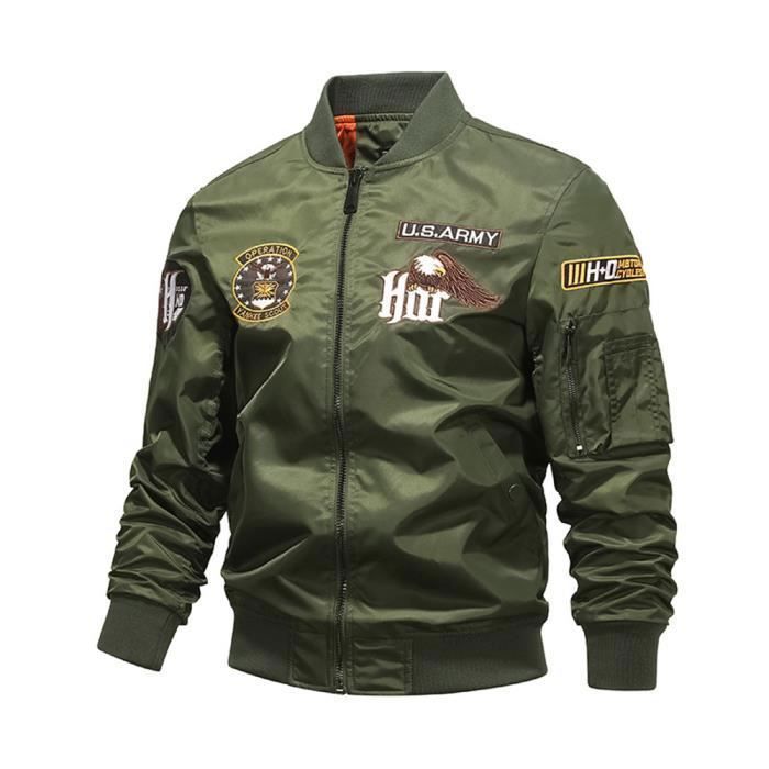 Blouson de Pilote Homme Motif Brode Aigle Coupe standard Vert INSFITY