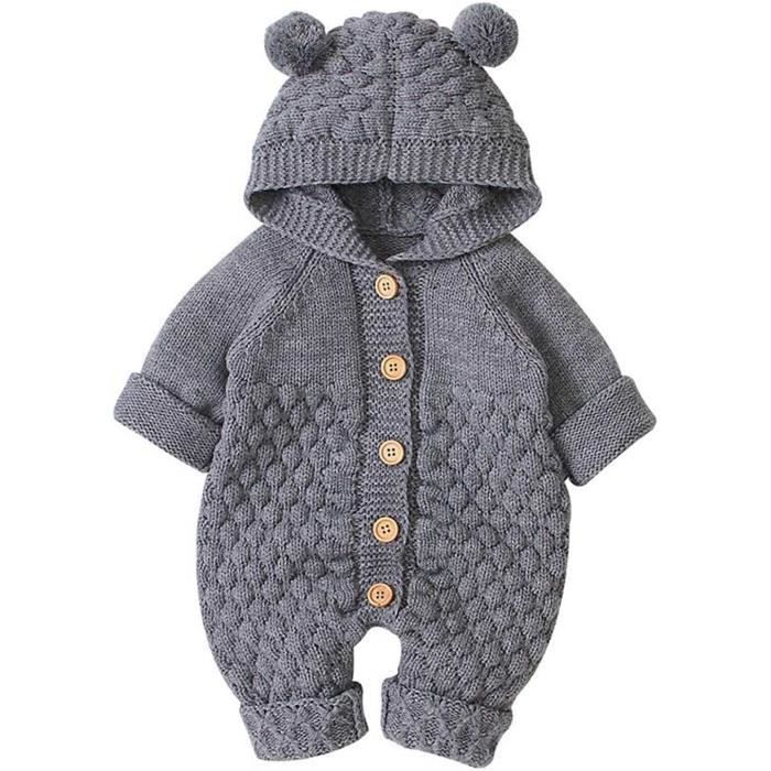 Combinaison Bébé Ours Peluche - Grenouillère Chaude à Capuche 0-12 Mois