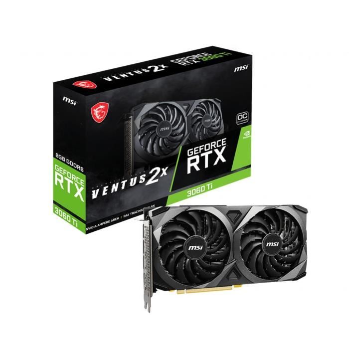 Carte Graphique - MSI - GeForce RTX 3060 Ti VENTUS 2X 8G OCV1 LHR - 8 Go - GDDR6 - PCIe 4.0 - HDMI / 3 X DisplayPort (912-V397-252)