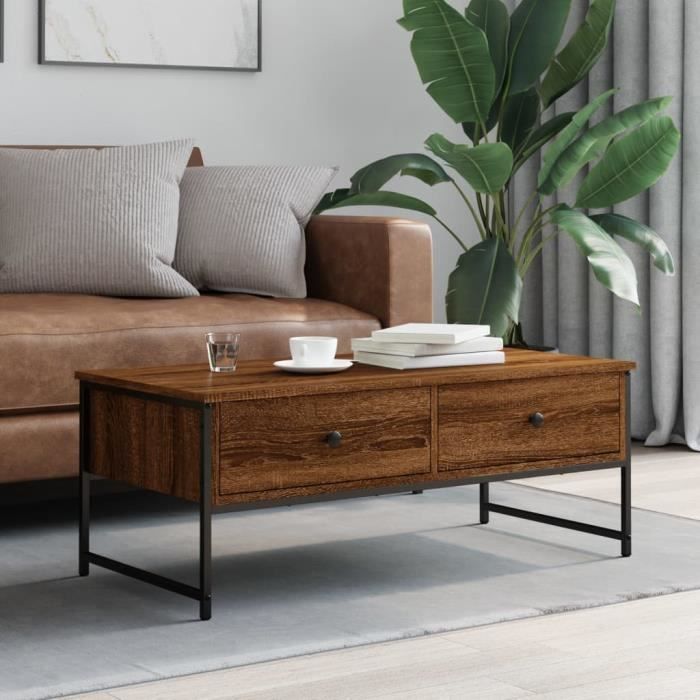 Table basse - MXZZAND - Chêne marron - Bois dingénierie - Métal - 101x49x395 cm