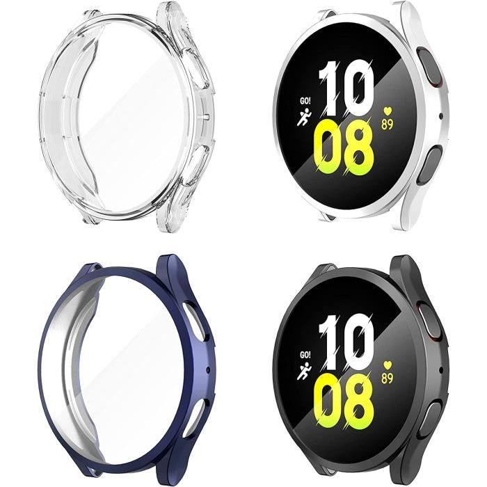 4 Pack pour Samsung Galaxy Watch 5 44mm Noir Argent Bleu Clair Coque Couverture Totale TPU Anti Rayures Protection Ecran Case