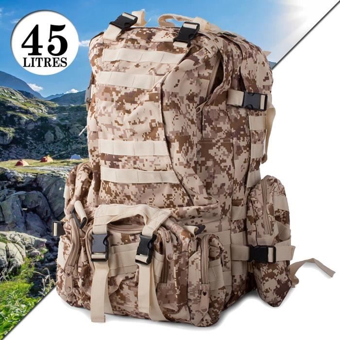 SAC Á DOS MILITAIRE TACTIQUE SURVIE CROSSFIT RANDONNÉE 45 LITRES TAN SABLE