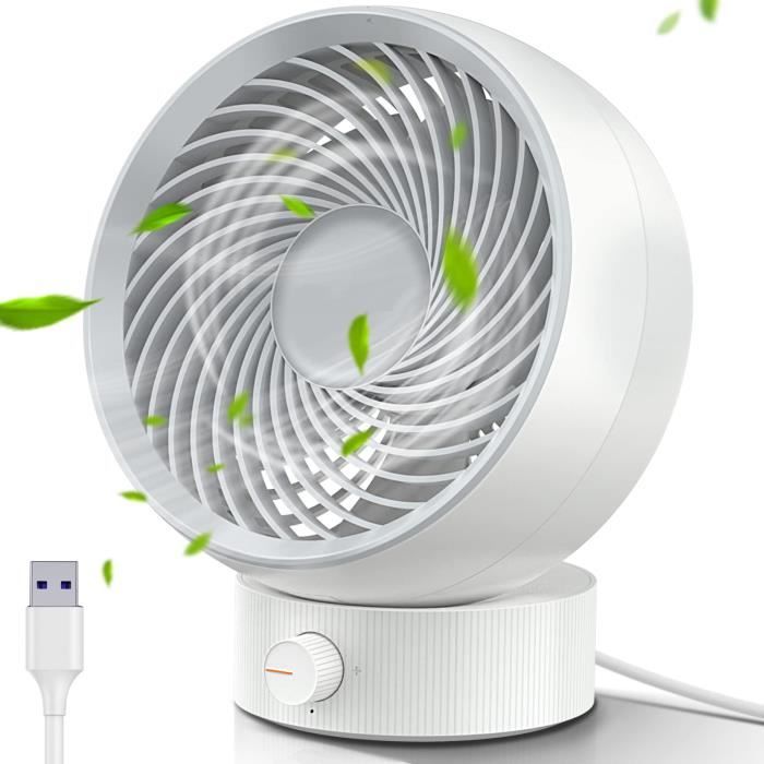 Ventilateur de bureau USB blanc, petit ventilateur de bureau silencieux  Mini ventilateur USB, ventilateur de table à débit d'air puissant réglable  à 3 vitesses, ventilateur de bureau portable à rotati