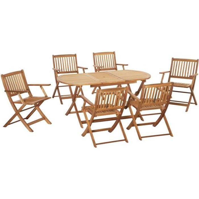 Ensemble table à manger ovale et 6 chaises de jardin pliables en bois de peuplier pour 6 personnes - OUTSUNNY
