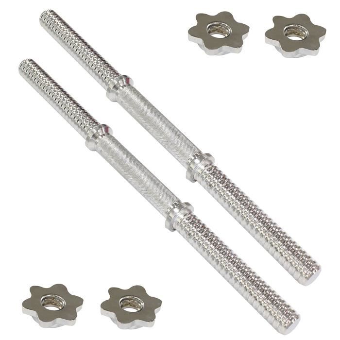 2 Barre d’haltère courte chromée et moletée + Vis de serrage (40 cm