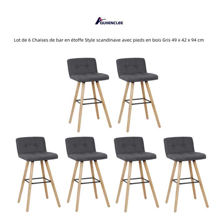 quiienclee lot de 6 chaises de bar en étoffe style scandinave avec pieds en bois gris 49 x 42 x 94 cm