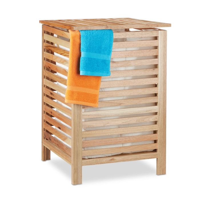 Panier à Linge En Noyer Vintage Avec Couvercle Et Sac Amovible - 52 L, Design Naturel Pour Salle De Bain Ou Chambre