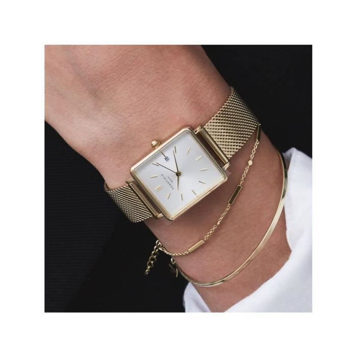 ROSEFIELD Montre -  - The Boxy Blanc Sunray - 33mm - M&eacute;tal - Ajustable - Dor&eacute; 