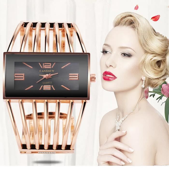 Montre Femme Carrée Quartz – Bracelet Maillé – Or Rose – NEUVE Avec Étiquettes