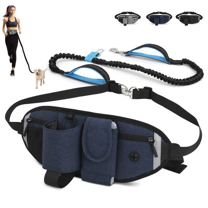 Comparer les prix de Laisse pour Chien Main Libre, Élastique Absorption de Choc Ceinture Chien Jogging avec Sac Banane Réglable Coutures(Bleu)