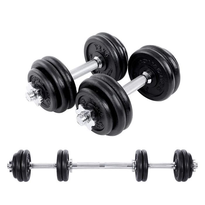 Kit Haltères musculation avec barre d’extension 1 barre supplémentaire Poids ajustable 10 kg 20 kg 30 kg SYL30LBK SONGMICS