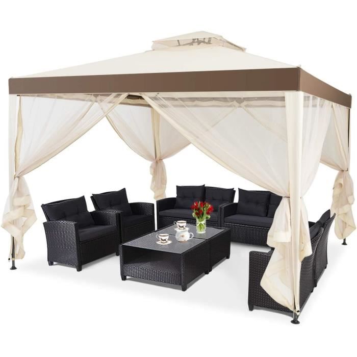 Parasol Hawaii 3 Mètres Pliable - Double Toit En Raphia - 360° Rotatif - Jardin, Plage, Terrasse