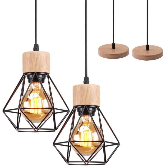 Plafonnier Vintage TOKIUS - Suspension Industrielle Métal Et Bois E27 (Ø16cm)