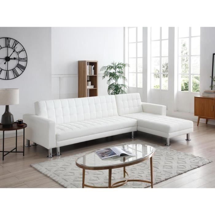 Canapé d'angle 5 places Blanc Simili Moderne Confort