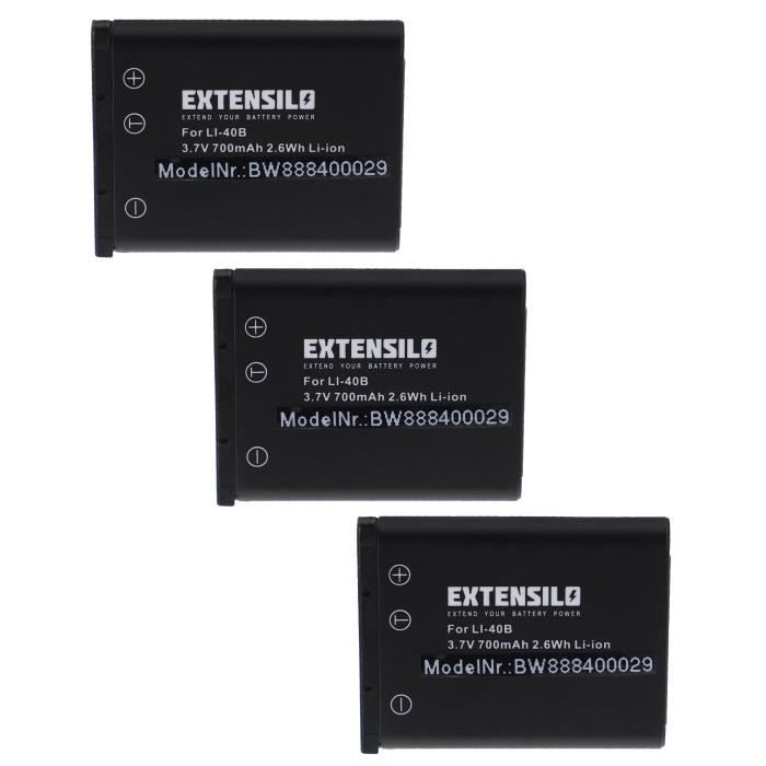 EXTENSILO 3x Batteries compatible avec General Electric E1255W, E1276, E1276W, E1480, E1480W appareil photo, reflex numérique