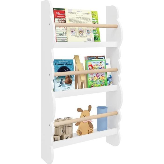 WOLTU Bibliothèque Murale Étagère de Rangement Ranger des Livres Jouets en Bois MDF à 3 Niveaux Blanc 42.5x14.5x80cm