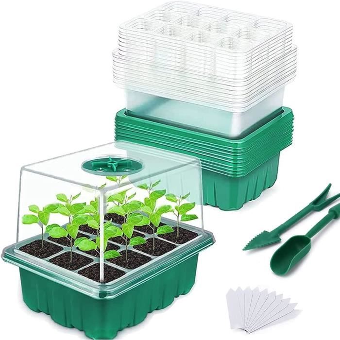 Kit Mini Serre Pour Semis - 10 Plateaux 120 Cellules Avec Couvercle, Trous De Drainage | Pour Tomates, Poivrons, Fleurs...