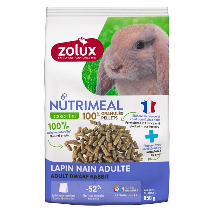 Meilleurs prix pour Granulés pour lapin nain adulte (6 mois et plus) sachet de 850 g - zolux