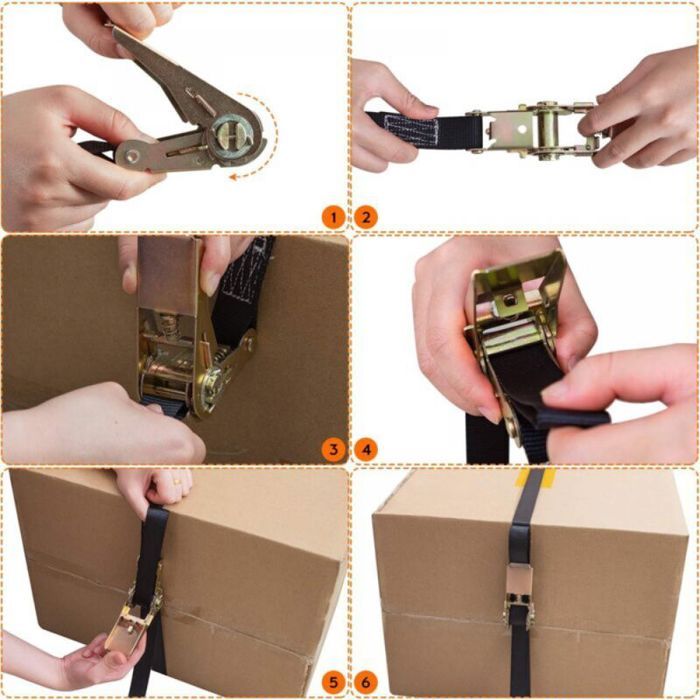 Sangle D'arrimage à Cliquet 25mm X 2M – Pour Voiture, Cargo, Bagages, Avec Boucle