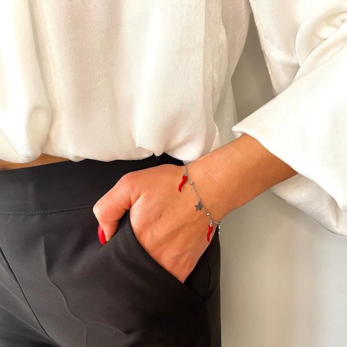 Bracelet Femme En Vrai Cuir Réglable – Motif Fleur Rouge Et Liseré Beige, Style Bohème Coloré