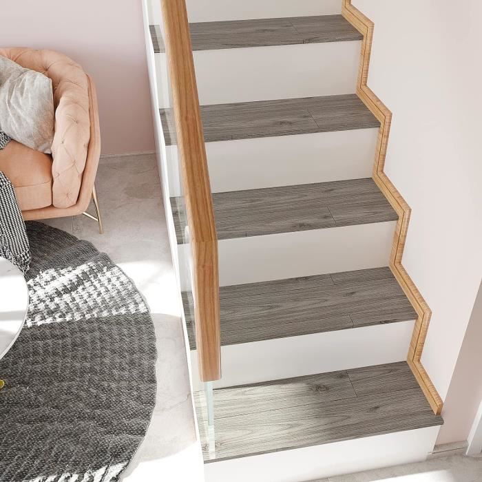 10 Dalles PVC Adhésives Effet Bois Gris - 90x15 Cm, Autocollantes, Imperméables (pour Sol Cuisine, Salon, Garage)