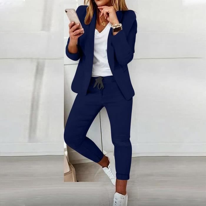 Tailleur Femme Ensembele Pantalon et Veste 2 Pieces Blazer Chic et Elegant  Couleur Unie Slim Fit Formel Bureau Travail Office