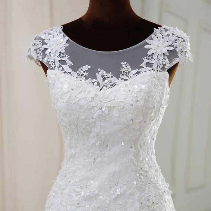Robe De Mariée Satin Une épaule, Style Sirène - Dos Nu, Traîne - Taille Haute - Blanc (Taille XL)