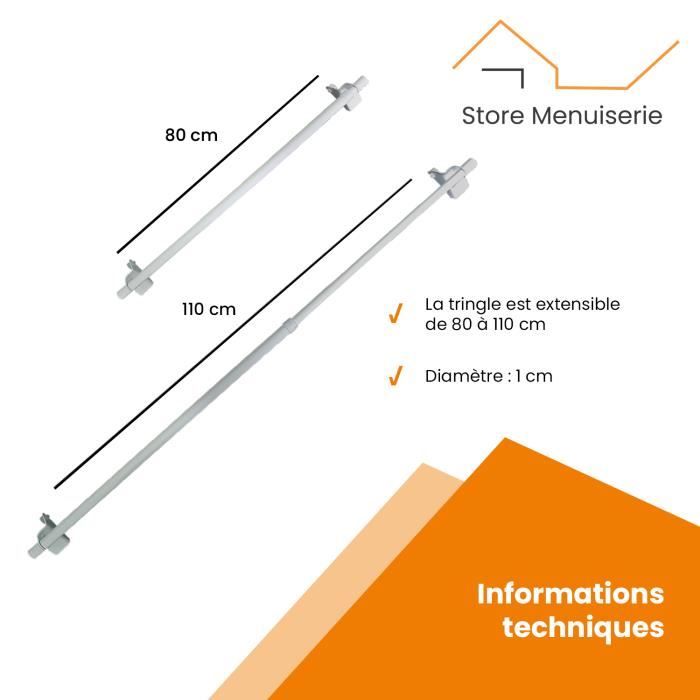 Tringle Autobloquante Extensible Ateliers28 - Longueur 80-110 Cm, Embout Boule, Décor Laiton - Pour Rideaux Légers - 10