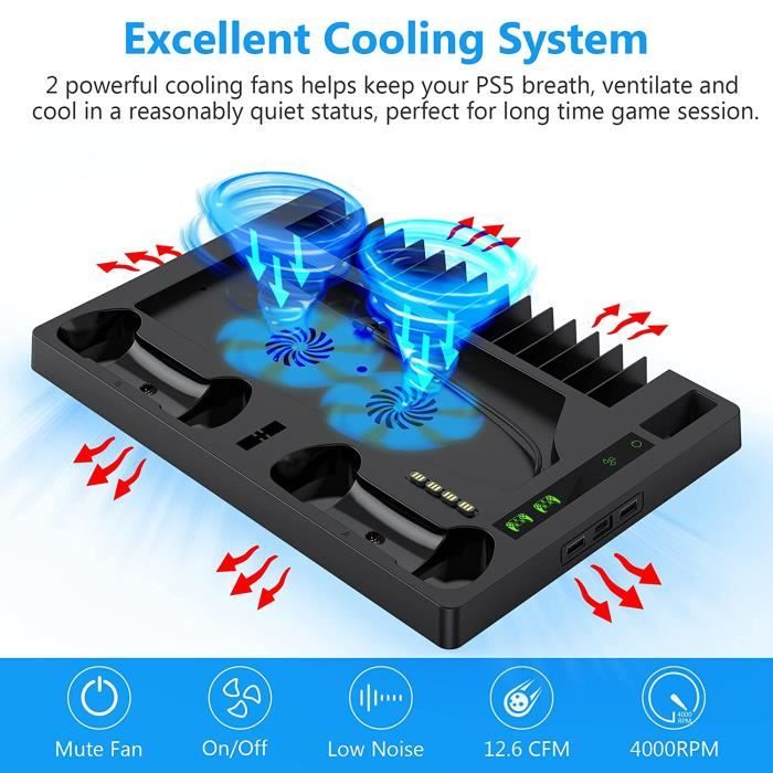 Kytok Support pour Playstation 5 avec Ventilateur de Refroidissement  Silencieux, Station de Refroidissement Verticale et Horizontale pour Disque  PS5