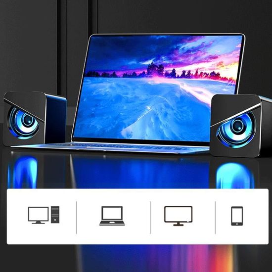 Qiilu Enceinte Ordinateur de Bureau USB avec Basses Puissantes et Son  Stéréo 4D - Design Compact et Stylé - Parfaite pour le Gaming