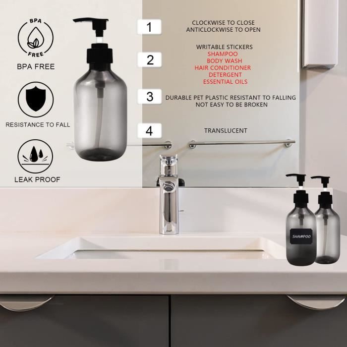 Lot De 3 Distributeurs Shampooing 1L - Bouteille Pompe Transparente - Verrouillable