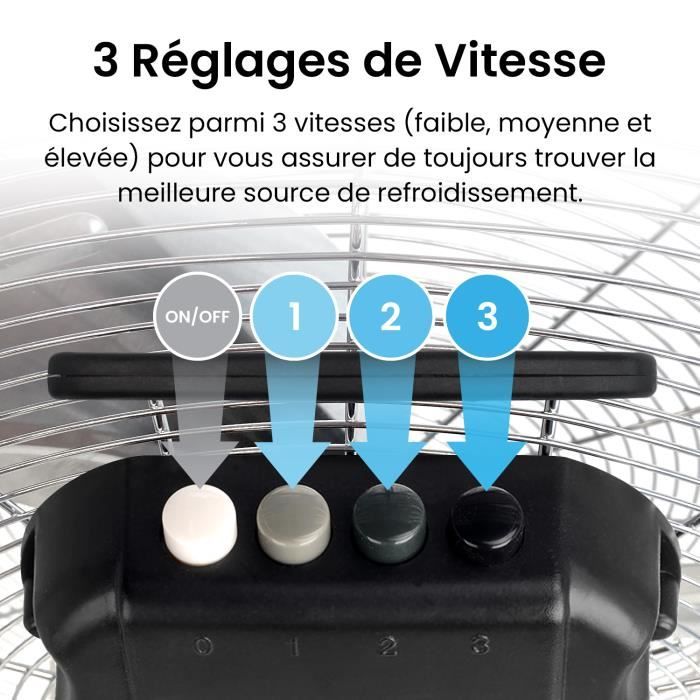 Ventilateur De Sol Senelux 50cm - 3 Vitesses, Inclinable, Design Chromé Pour Maison Et Salle De Sport