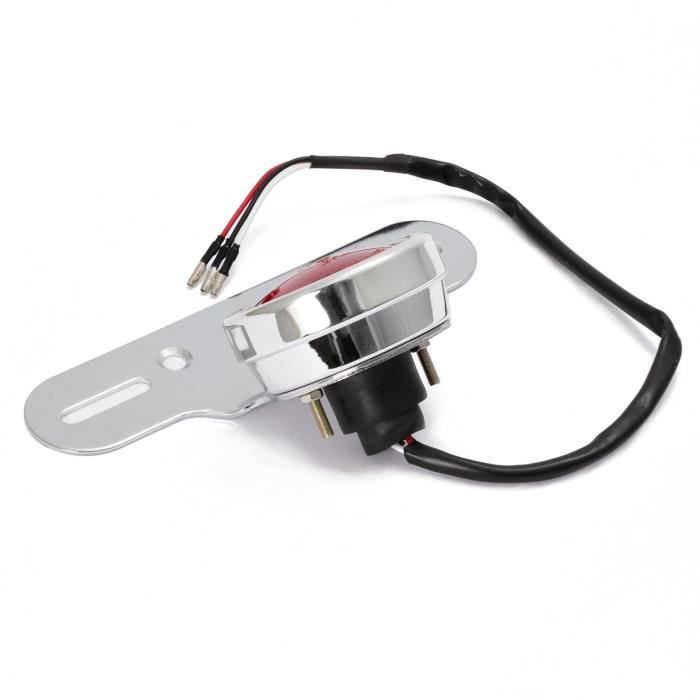SANWAN Feu Arrière LED Rouge Moto Avec Support Plaque Immatriculation - Boîtier Noir Lentille Rouge